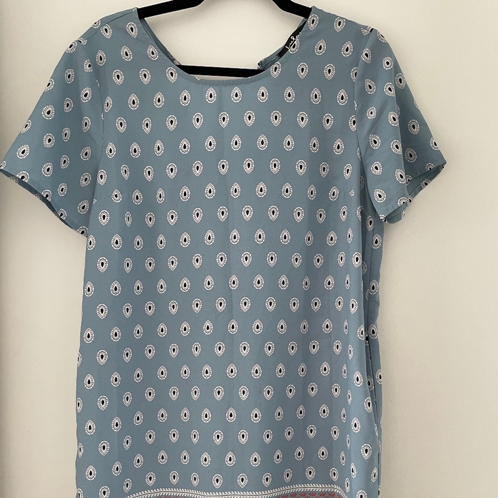 Blue Short Sleeve Paisley Shift Dress